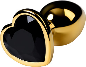Metalowy złoty korek analny z czarnym klejnotem w kształcie serca 664227
