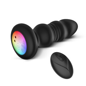 POSUWISTY KOREK ANALNY Z WIBRACJAMI LED RGB ŚWIECI + PILOT RC 800680
