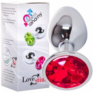 Mały metalowy korek analny zdobiony rubinem LoveStim CZERWONY 070523
