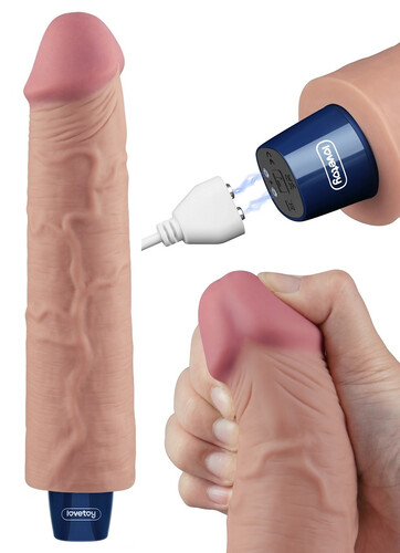 DUŻY WIBRATOR AKUMULATOROWY PENIS REAL SOFTEE 9.5" USB 10 FUNKCJI 401407